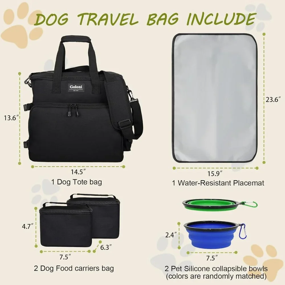 Dog Travel Bag Airline Approved–Pet Travel Tote with Collapsible Bowls,Food Cont